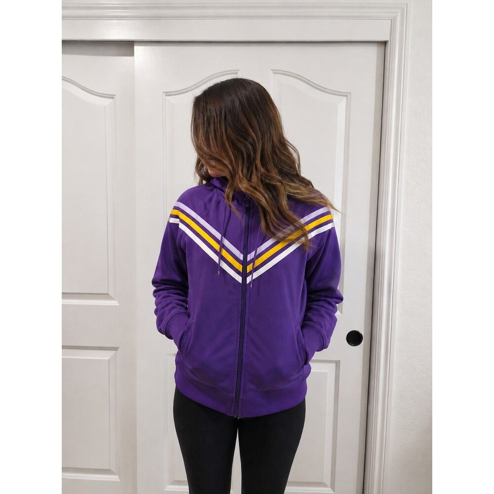 Adidas Women’s M Purple Yellow White Full Zip Hooded Track Jacket Retro Y2K